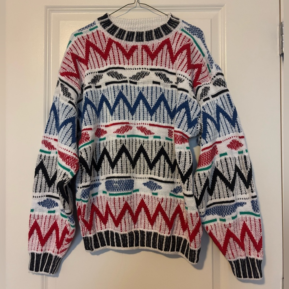 Vintage 3D Knit Crewneck geometric sweater men’s medium by JJ Cochran